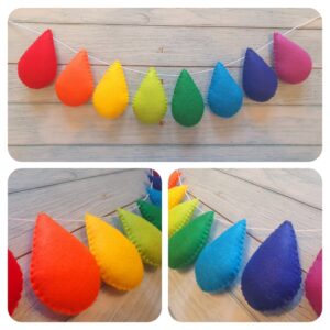 Bright Rainbow Felt Teardrop Garland