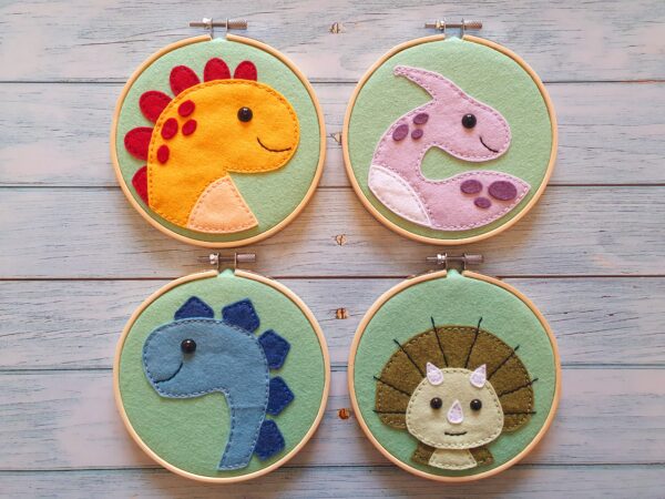 Dinosaur Wooden Embroidery Hoop Hanging Decoration